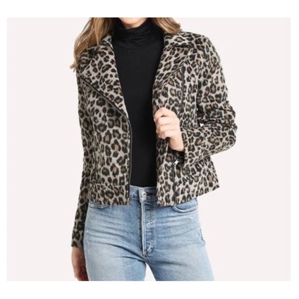 Cupcakes and Cashmere Margaux Moto Biker Leopard‎ Print Mob Wife Jacket M